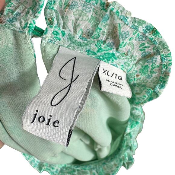 JOIE Pastel Green Cap Sleeve Metallic Floral Popover Blouse Women's XL Top - Picture 6 of 8